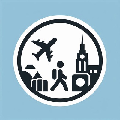 A traveler explores a city under a flying plane