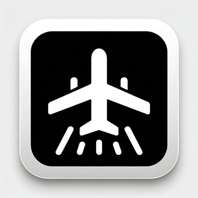A simple white airplane icon against a black background