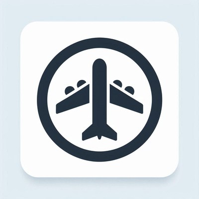A simple airplane icon in a circle