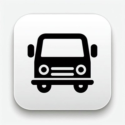 A black van icon on a white background