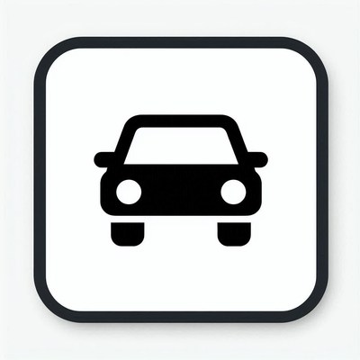 A simple car icon in a black square