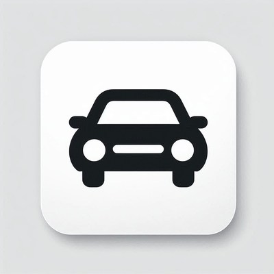 A black car icon on a white square