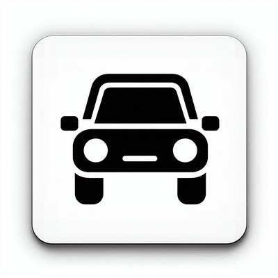 A black car icon on a white background