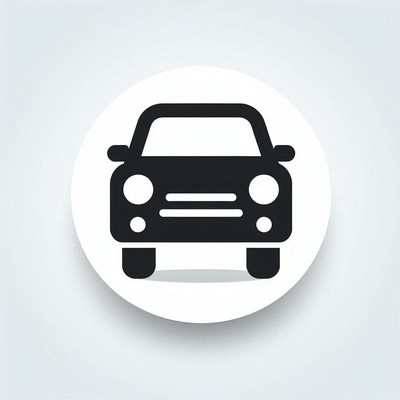 A simple black car icon on a white circle