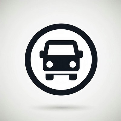 A black and white car icon in a circle