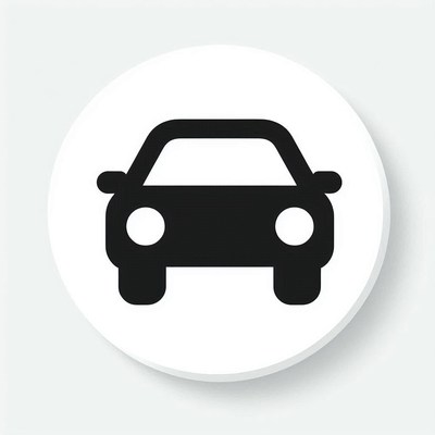 A simple car icon in black on a white circle