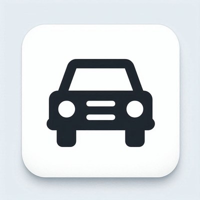 A simple black car icon on a white square