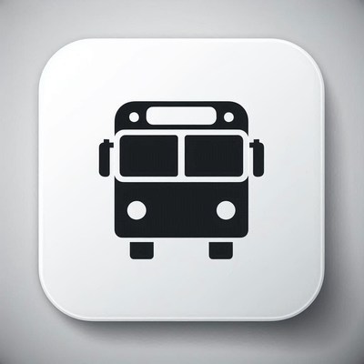 A black bus icon is displayed on a white square