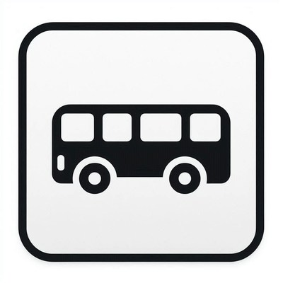 A black bus icon on a white sign