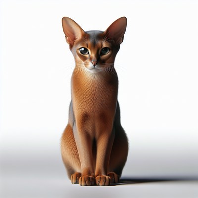 An abyssinian cat sits on a white background