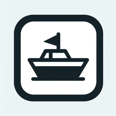 A simple boat icon in a square frame