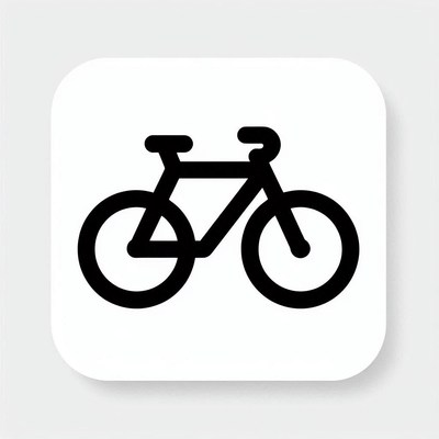 A simple black bicycle icon on a white background