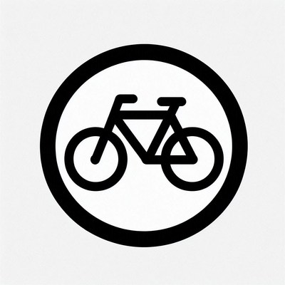 A black and white bicycle icon inside a circle