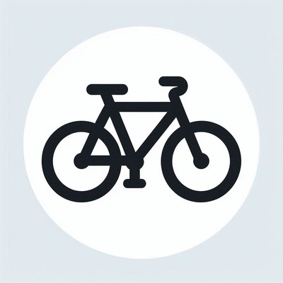 A simple black bicycle icon on a white background