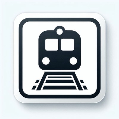 A train icon on a white background