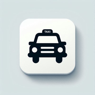 A black taxi icon on a white square