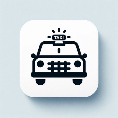 A black and white icon of a taxi