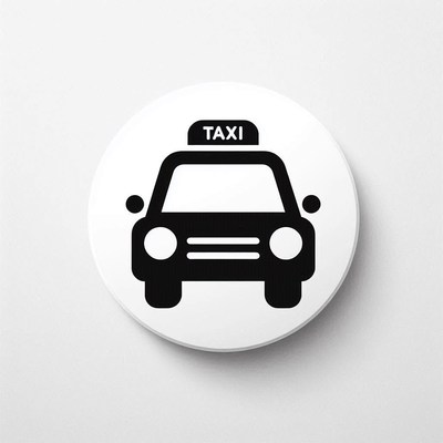A black and white taxi icon is shown