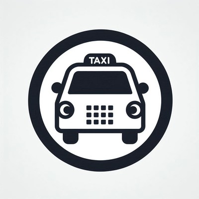 A simple taxi icon in black and white