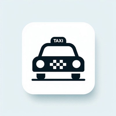 A black and white icon of a taxi