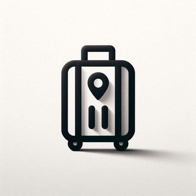 A simple illustration of a suitcase with a pin on it