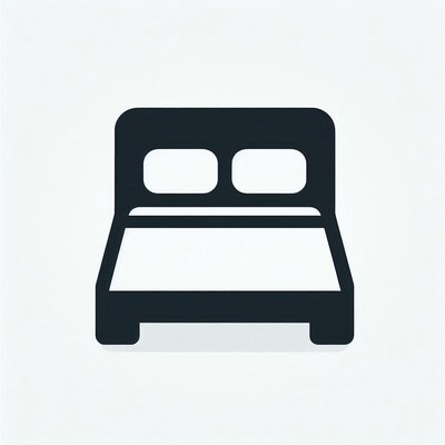 A simple black and white bed icon
