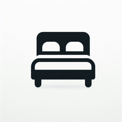 A black and white bed icon on a white background