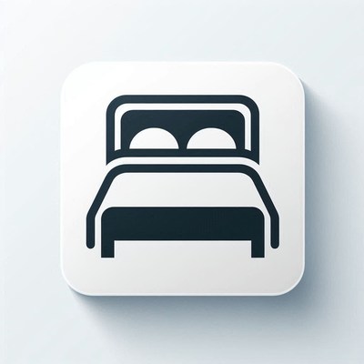 A simple bed icon on a white square