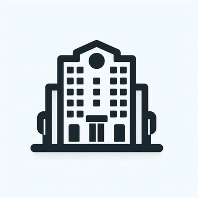 A simple black and white illustration of a tall building