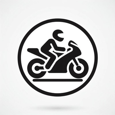 A simple icon of a motorcyclist riding