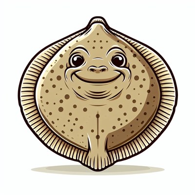 A smiling ray fish is shown in a cartoon illustration