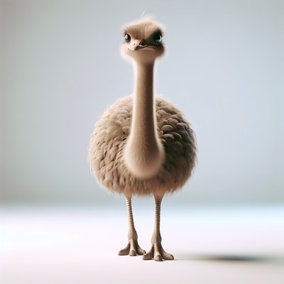 An ostrich looks directly at the camera