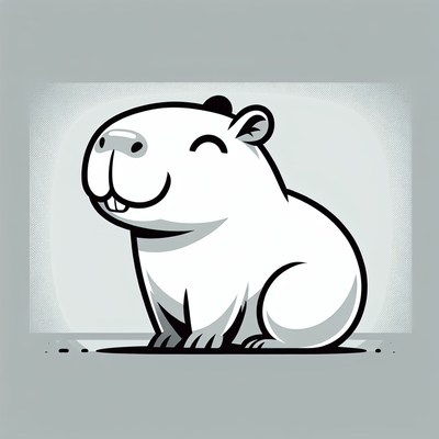 A cute cartoon capybara sits and smiles