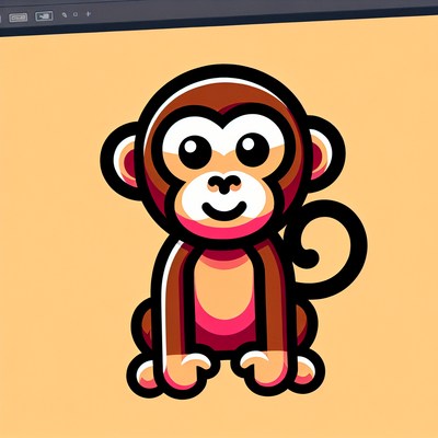 A cartoon monkey sits with a smile on its face