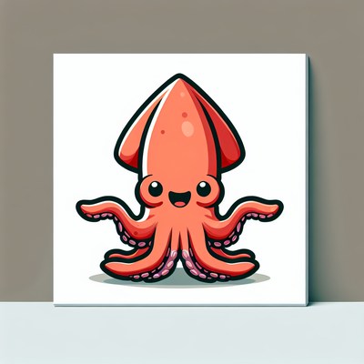 A cartoon squid smiles on a white background