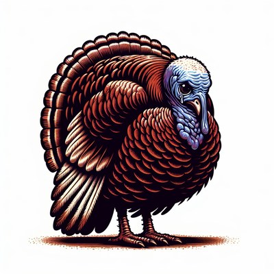 A sad turkey stands on a white background