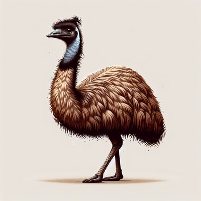 An emu stands on a white background