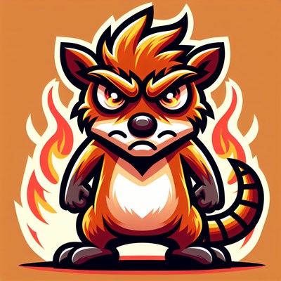An angry raccoon stands in flames