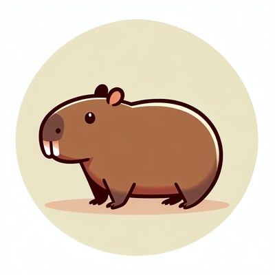 A cartoon capybara stands on a beige background