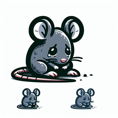 A cartoon mouse cries on a white background