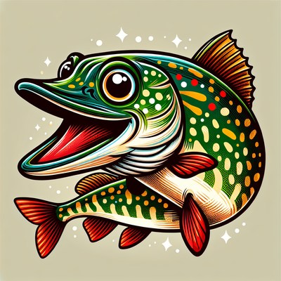 Colorful green and red fish illustration