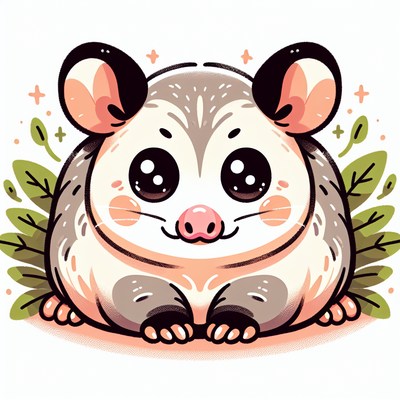 A cute cartoon sugar glider sits in the grass