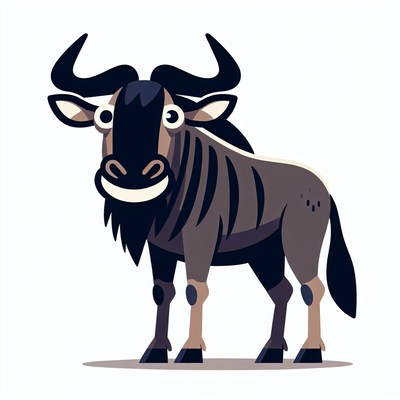 A cartoon wildebeest stands on a white background