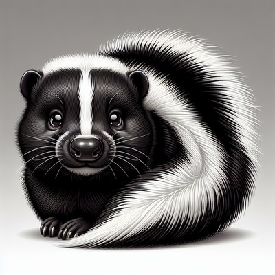 A cute skunk is curled up in a ball
