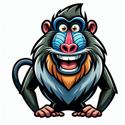 A happy mandrill monkey smiles for the camera