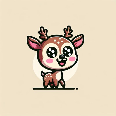 A cute cartoon deer with big eyes smiles at the camera