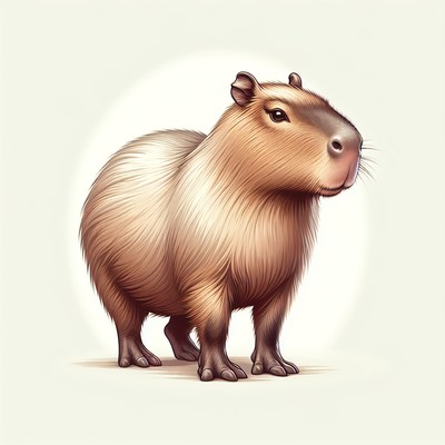 A capybara stands on a white background