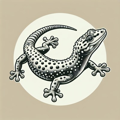 A black and white drawing of a gecko