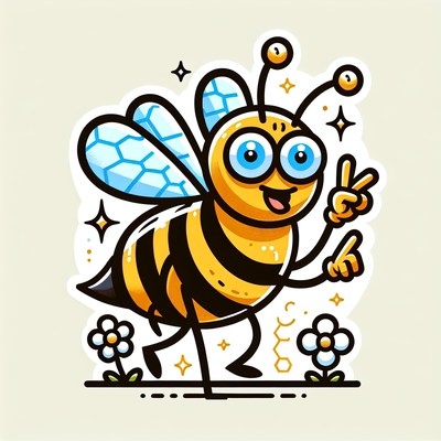 A happy bee shows the peace sign in a flower patch