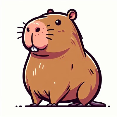 A cute cartoon capybara sits on a white background